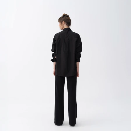 Nora Kadın %100 Pamuklu Oversize Gömlek Siyah - 6