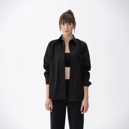 Nora Kadın %100 Pamuklu Oversize Gömlek Siyah - 1