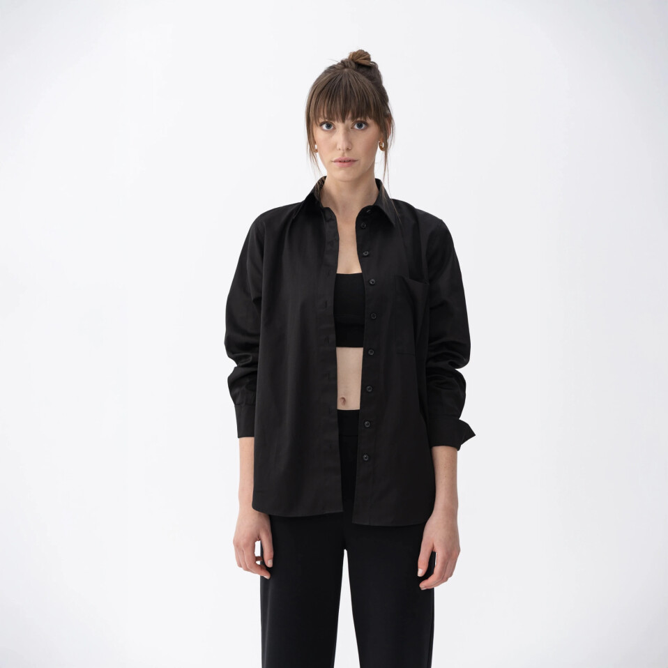 Nora Kadın %100 Pamuklu Oversize Gömlek Siyah - 1