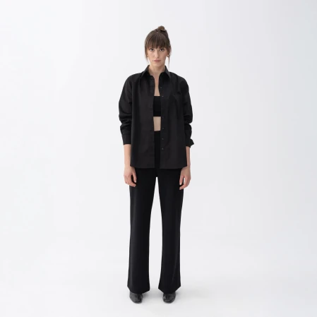 Nora Kadın %100 Pamuklu Oversize Gömlek Siyah - 7