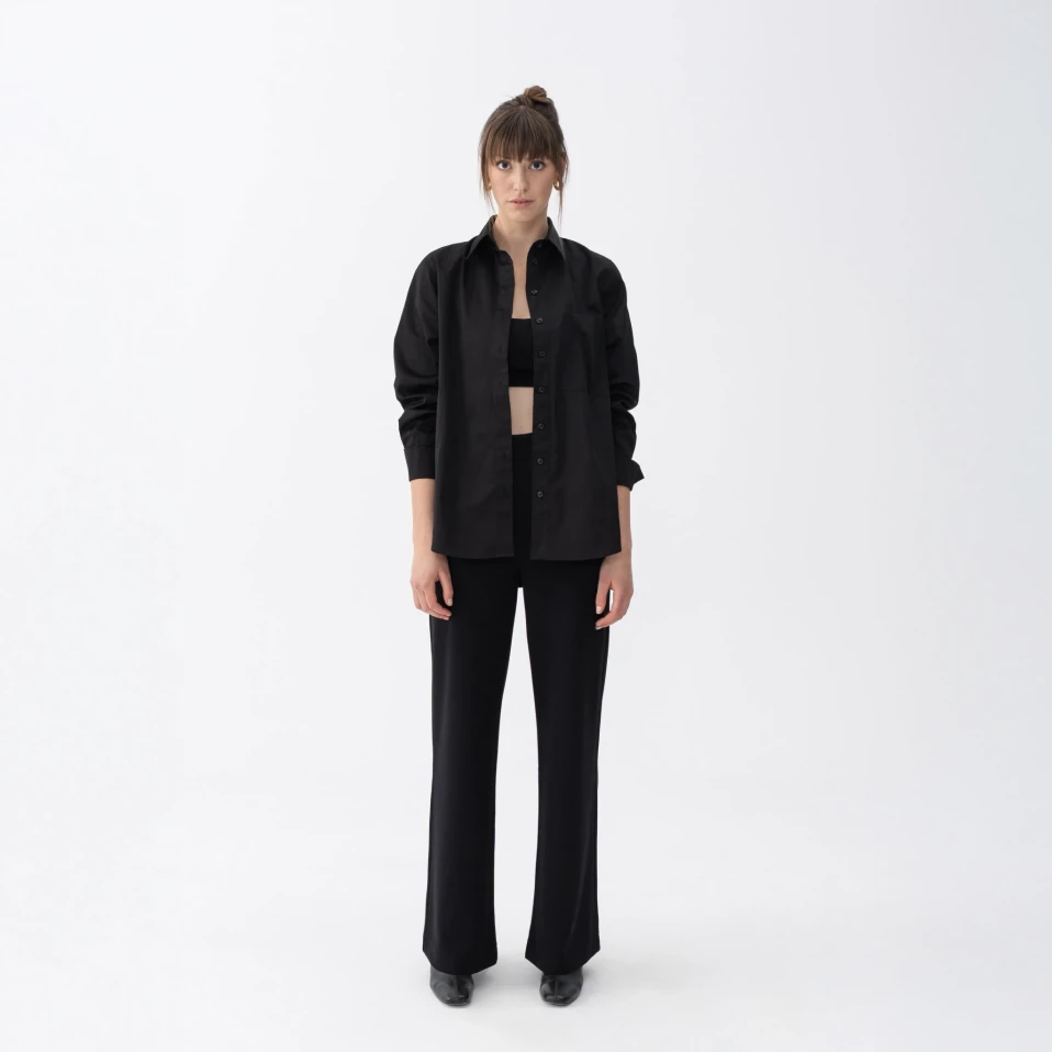 Nora Kadın %100 Pamuklu Oversize Gömlek Siyah - 7