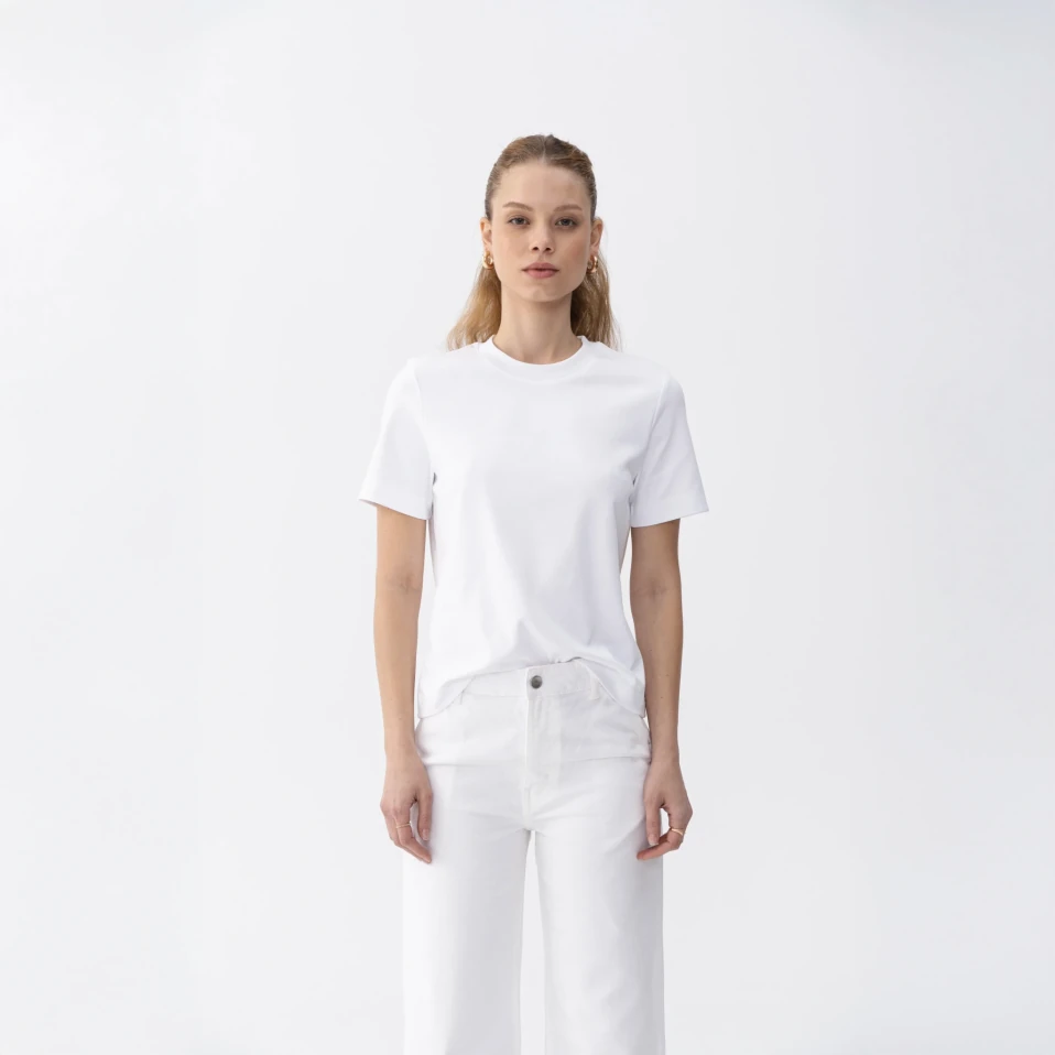 Dori Kadın % 100 Pamuk Kısa Kol Tişört Beyaz - 4