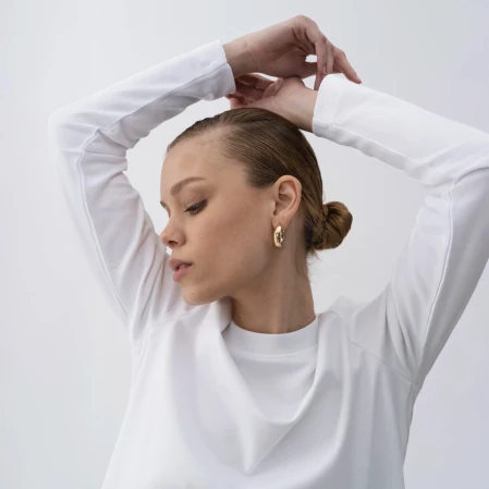 Dori Kadın % 100 Pamuk Uzun Kol Tişört Beyaz 