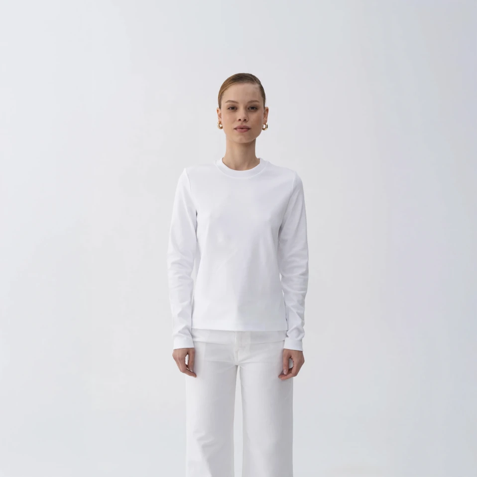 Dori Kadın % 100 Pamuk Uzun Kol Tişört Beyaz - 5