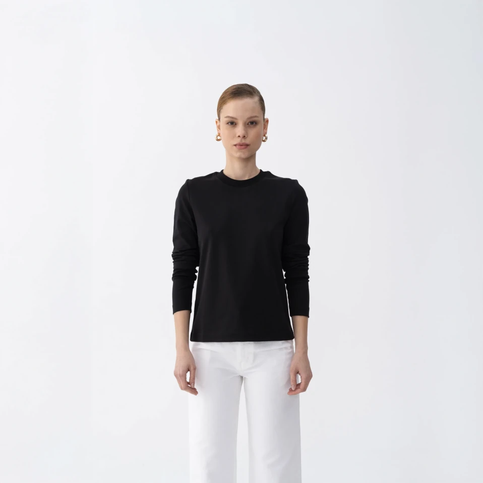 Dori Kadın % 100 Pamuk Uzun Kol Tişört Siyah - 1