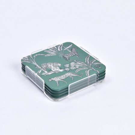 Jungle Pleksi Zebra Yeşil Bardak Altlığı 6' lı - Qua Home