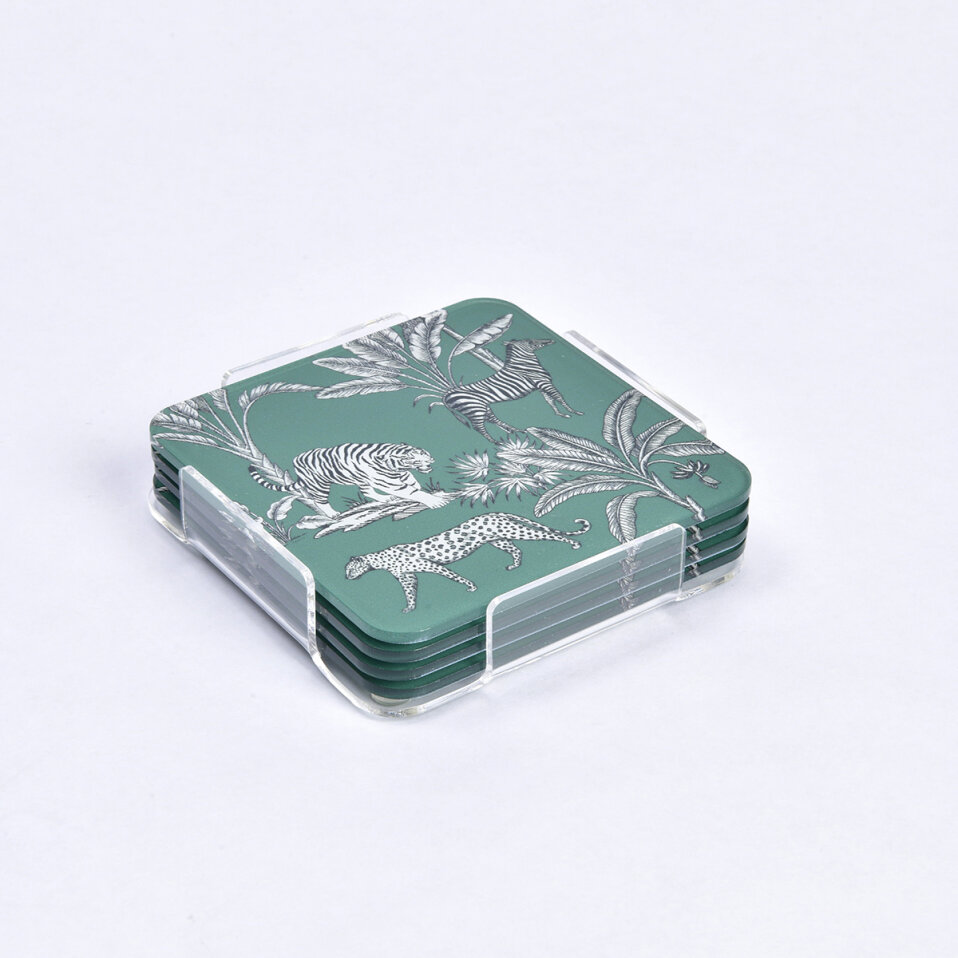 Jungle Pleksi Zebra Yeşil Bardak Altlığı 6' lı - 1