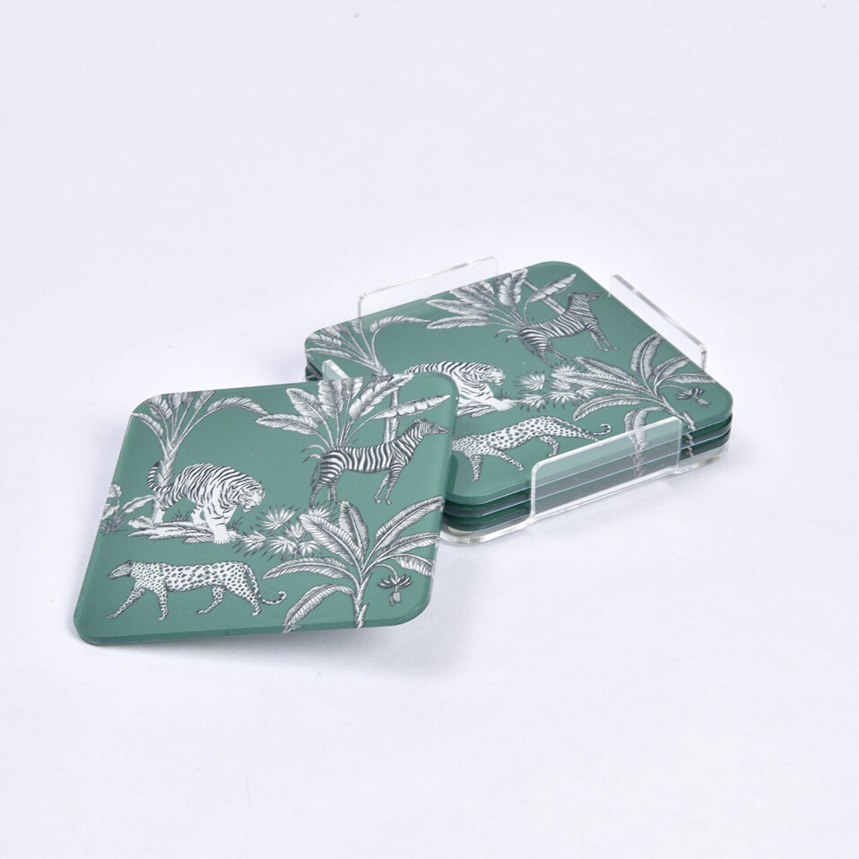 Jungle Pleksi Zebra Yeşil Bardak Altlığı 6' lı - 2