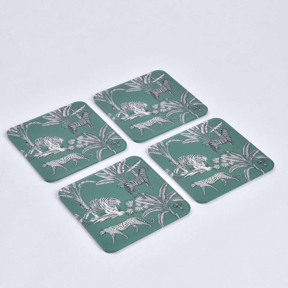 Jungle Pleksi Zebra Yeşil Bardak Altlığı 6' lı - 3