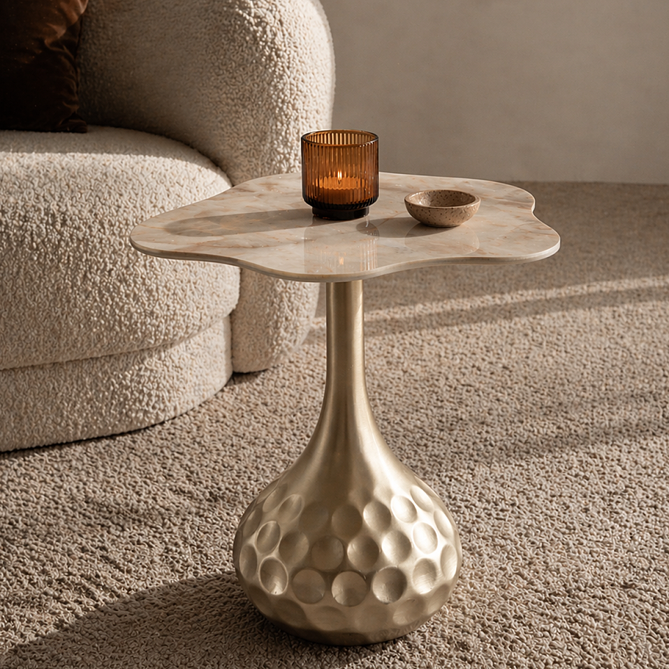 Kairo Sand Granit Light Bakır Ayaklı Sehpa - 3