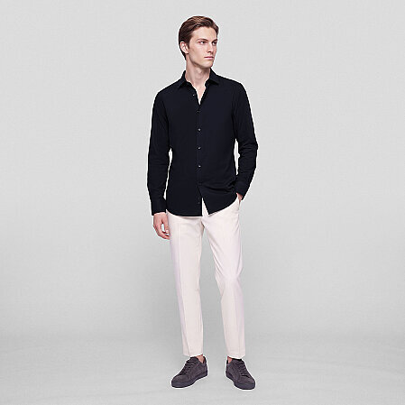 Lana Erkek Merserize Pamuk Uzun Kol Gömlek Lacivert - 3