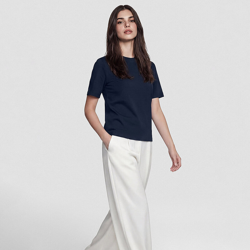 Lana Kadın Merserize Pamuk Kısa Kol Tişört Lacivert - 2