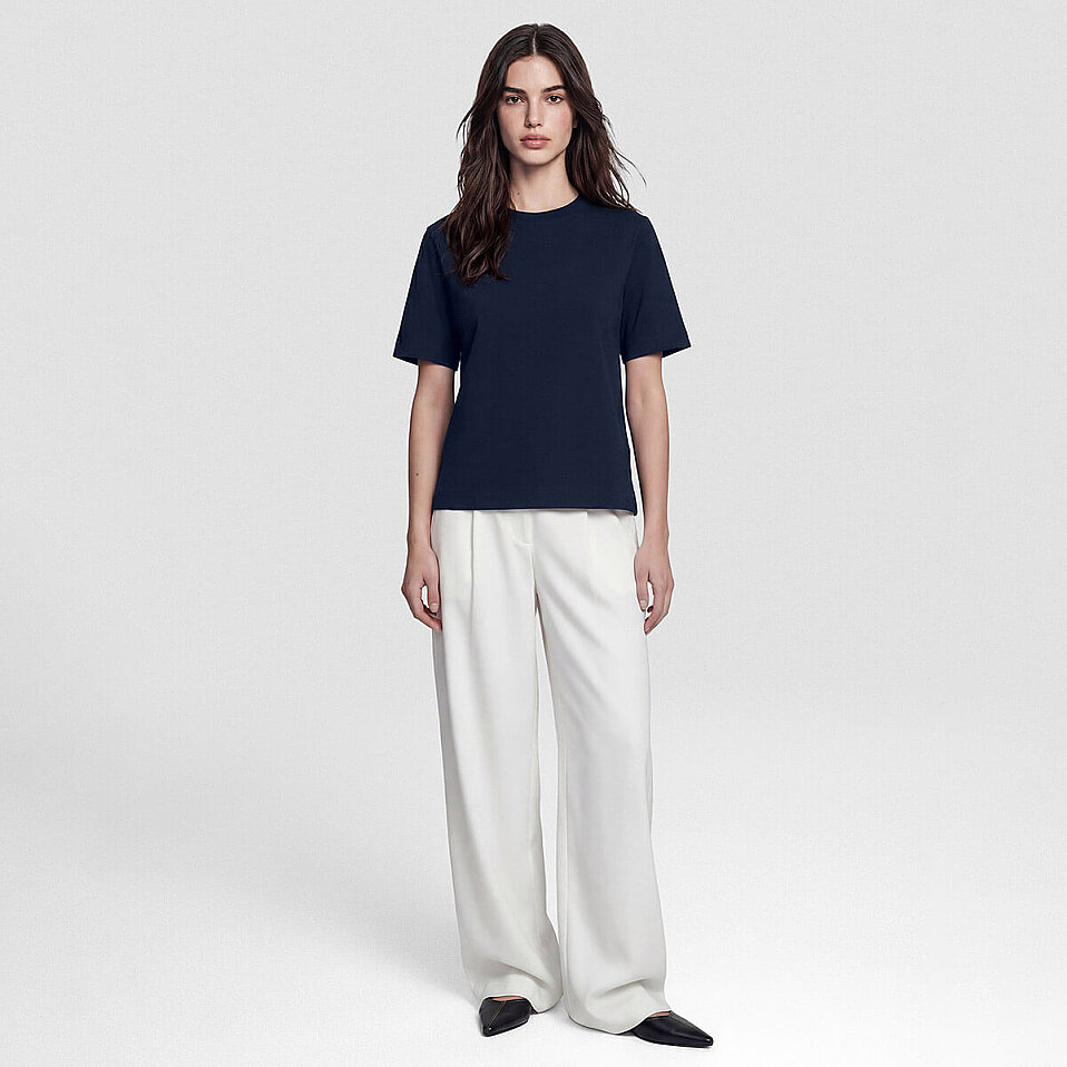 Lana Kadın Merserize Pamuk Kısa Kol Tişört Lacivert - 1