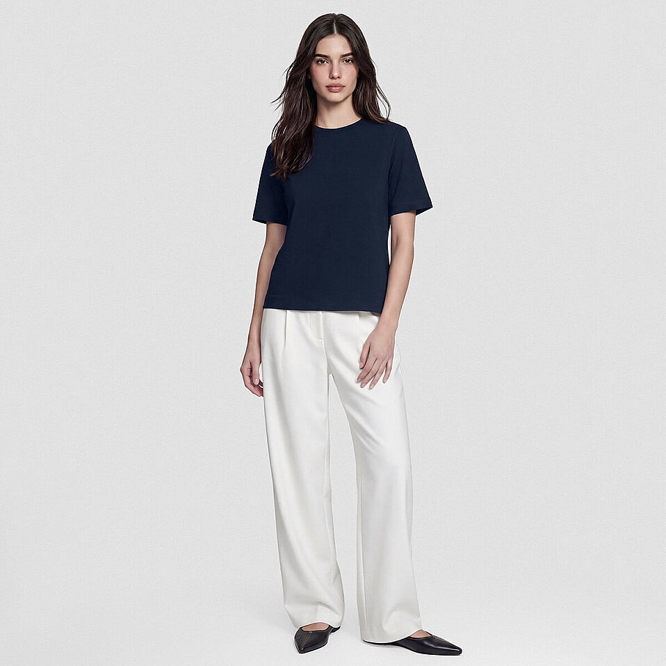 Lana Kadın Merserize Pamuk Kısa Kol Tişört Lacivert - 3