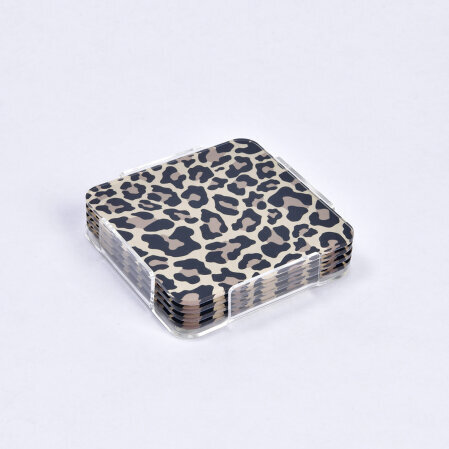 Leora Pleksi Leopar Siyah Bardak Altlığı 6' lı - Qua Home