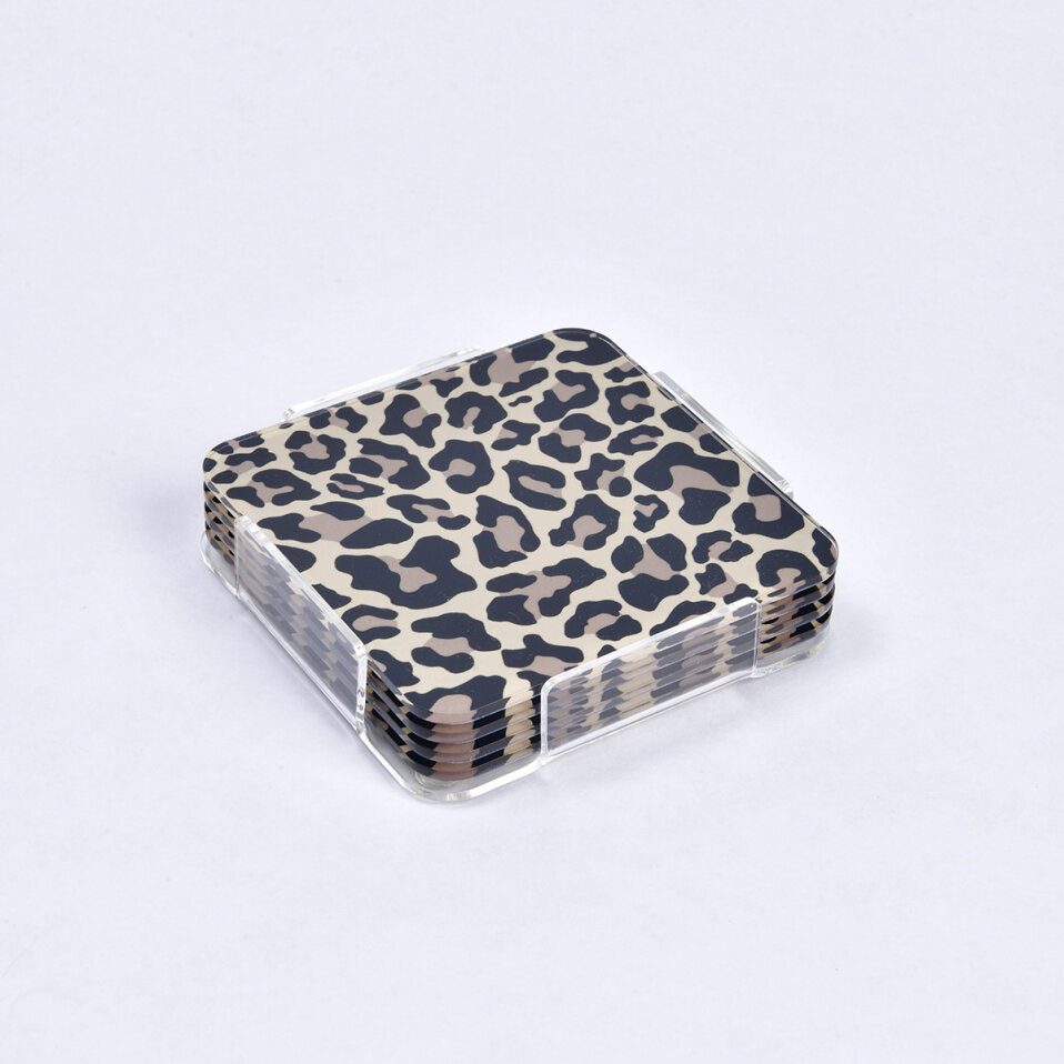 Leora Pleksi Leopar Siyah Bardak Altlığı 6' lı - 1