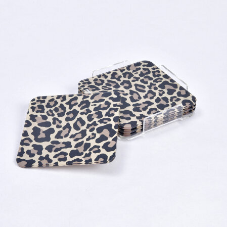 Leora Pleksi Leopar Siyah Bardak Altlığı 6' lı - 2