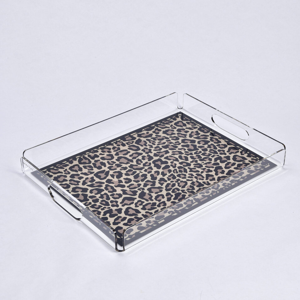 Leora Pleksi Leopar Siyah Tepsi 36x26 cm