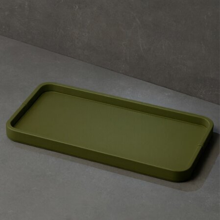 Marta Dekoratif Deri Tepsi Yağ Yeşili 50x27x3 cm - Qua Home