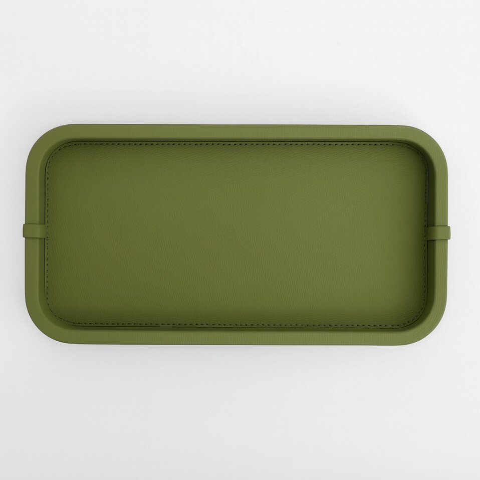 Marta Dekoratif Deri Tepsi Yağ Yeşili 50x27x3 cm - 2