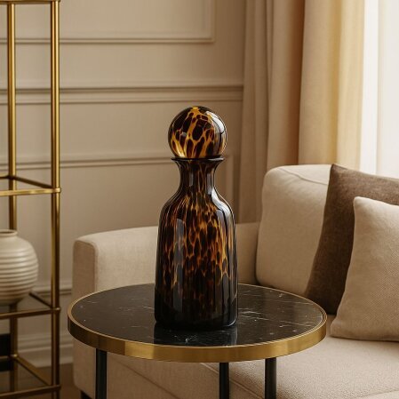 Cien Cam Vazo Leopar Detaylı 14x14x32 cm - Qua Home