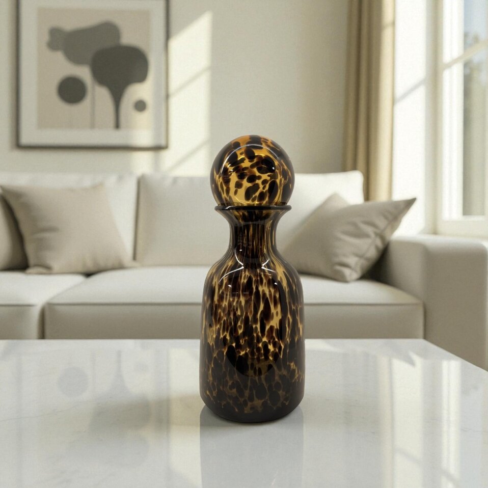 Cien Cam Vazo Leopar Detaylı 14x14x32 cm - 2