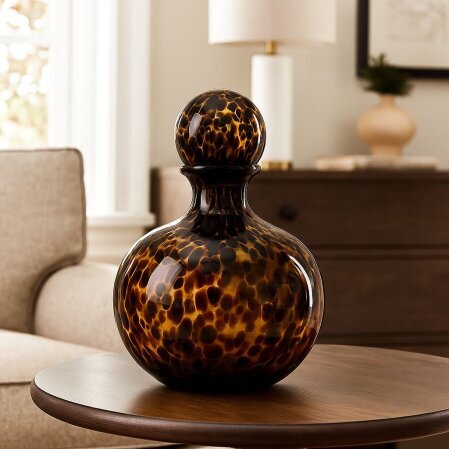 Cien Cam Vazo Leopar Detaylı 22x22x30 cm - Qua Home