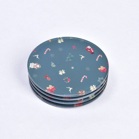 Merrie Yılbaşı Bardak Altlığı Yuvarlak 4' Lü - Qua Home