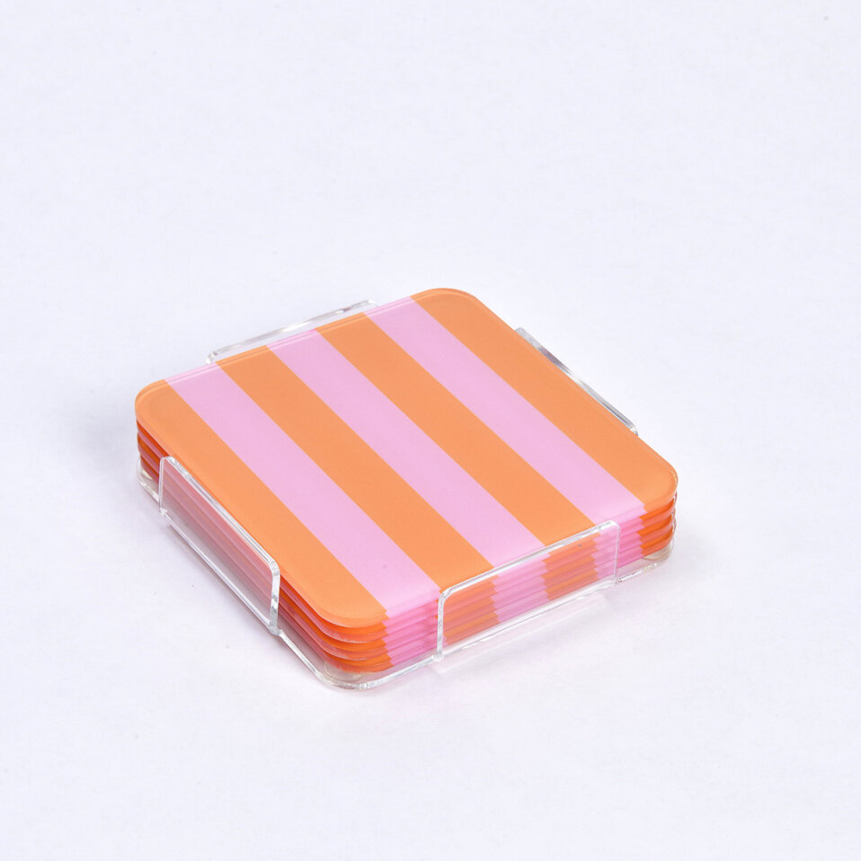 Olea Pleksi Çizgili Turuncu Bardak Altlığı 6' lı - 1