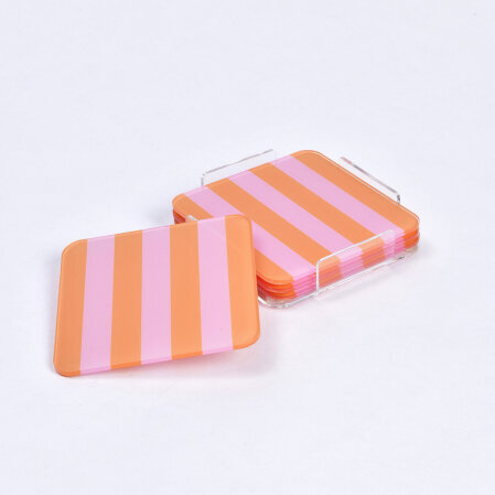 Olea Pleksi Çizgili Turuncu Bardak Altlığı 6' lı - 2