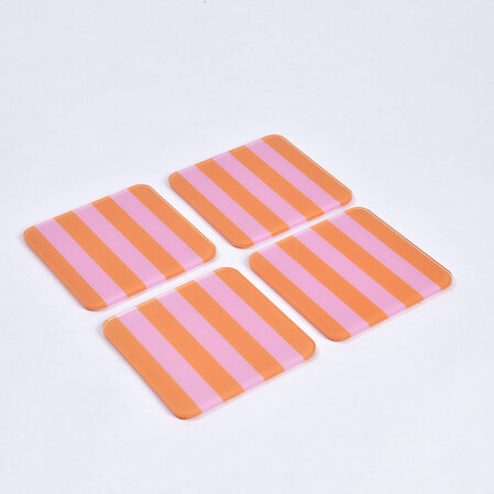 Olea Pleksi Çizgili Turuncu Bardak Altlığı 6' lı - 3