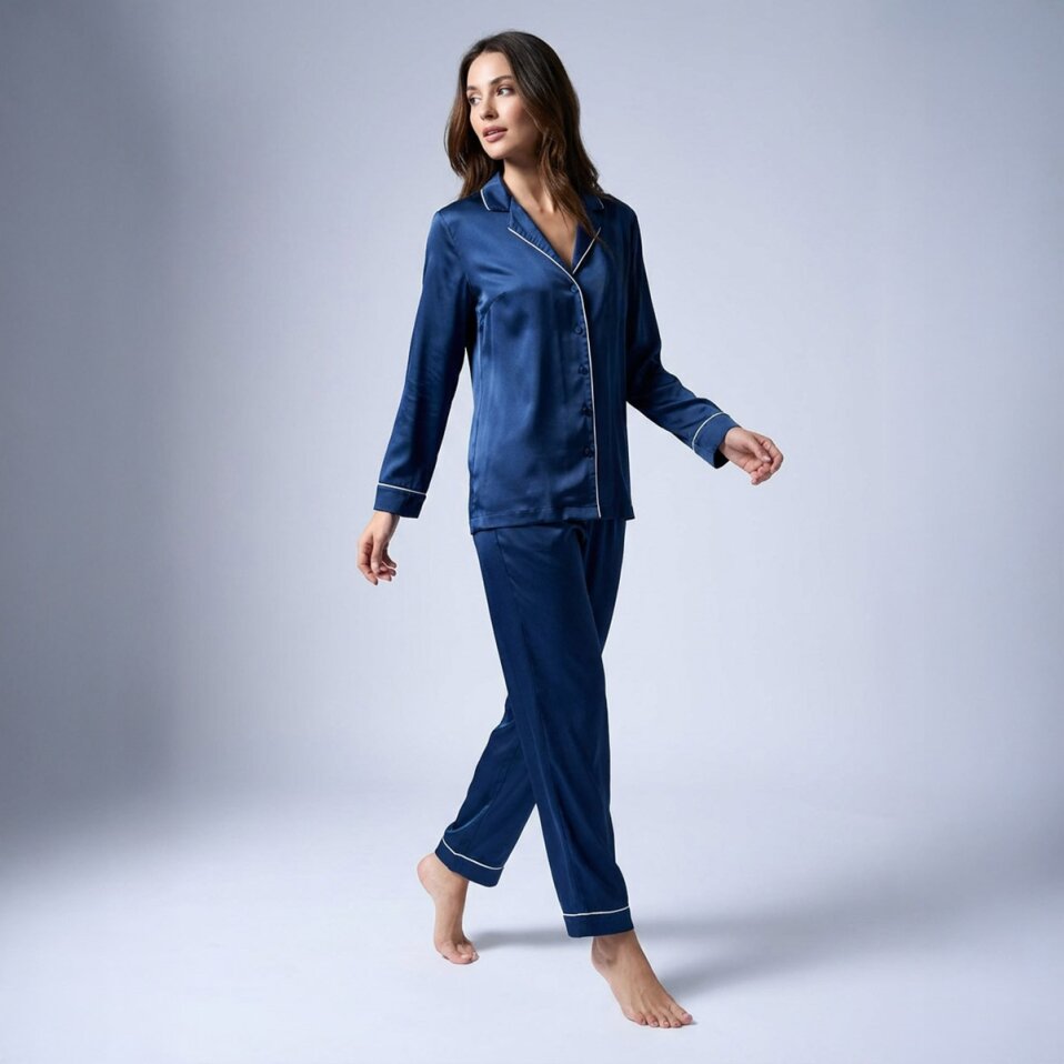 Pure Kadın Saten Gömlek Lacivert - 4