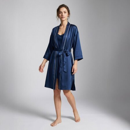 Pure Kadın Saten Sabahlık Lacivert - 5