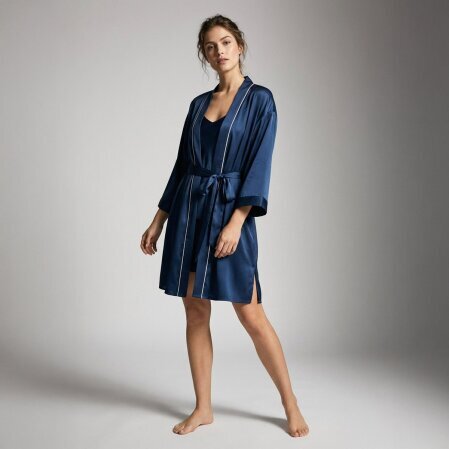 Pure Kadın Saten Sabahlık Lacivert - 6