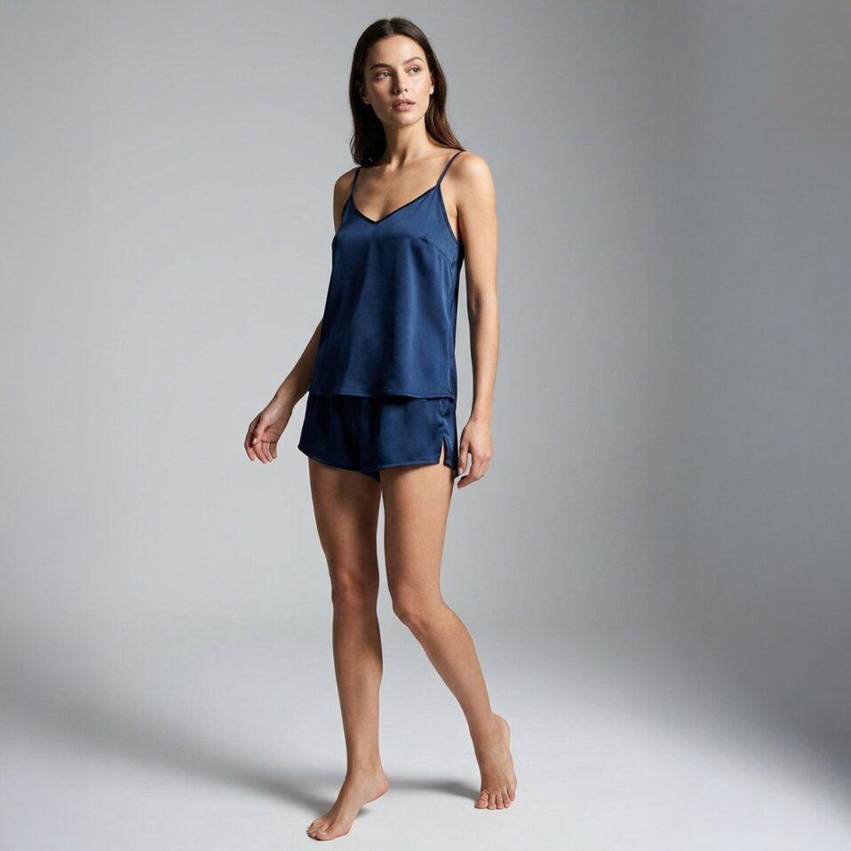 Pure Kadın Saten Şort Lacivert - 3