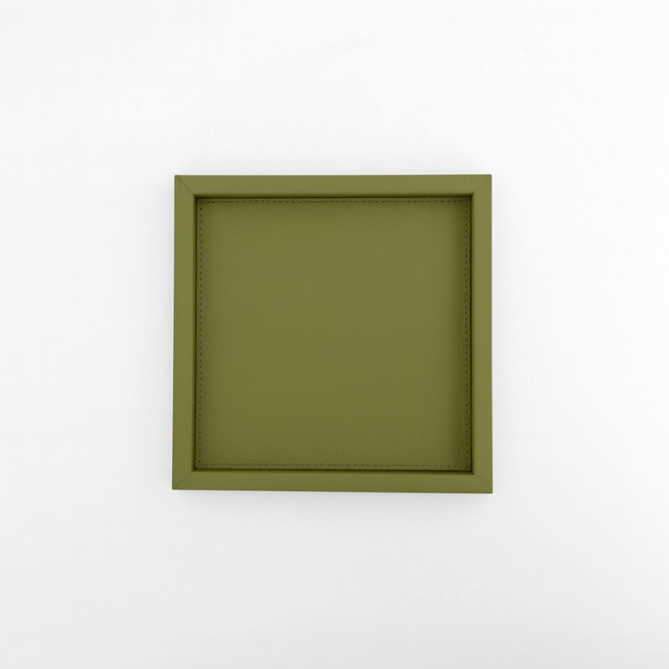 Rita Dekoratif Deri Tepsi Yağ Yeşili 22x22x2,5 cm - 1