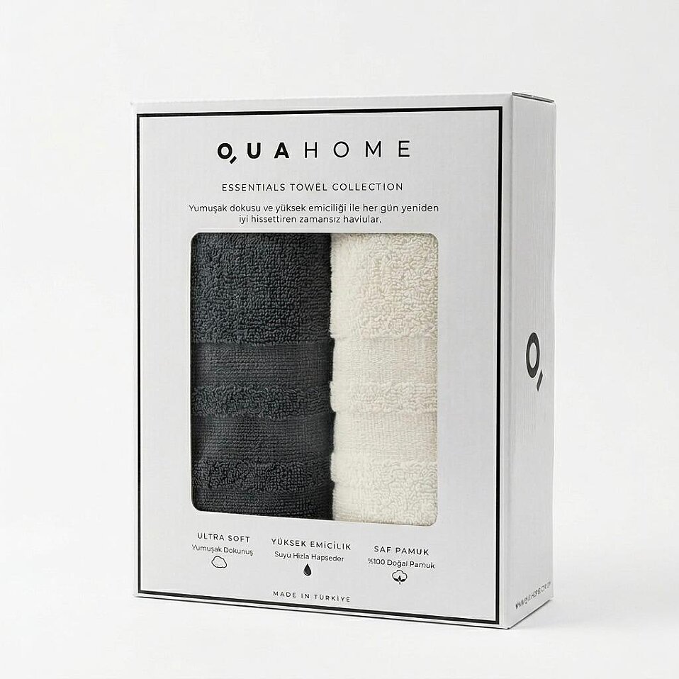 Senza %100 Pamuk 2'li Yüz Havlusu Antrasit Ekru Kutu 50x80 Cm - 1