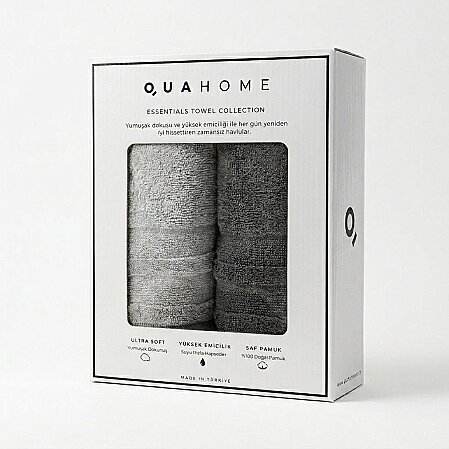 Senza Saçaklı %100 Pamuk 2'li Yüz Havlusu Antrasit Gri Kutu 50x80 Cm - Qua Home