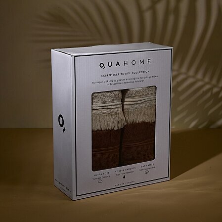 Senza Saçaklı %100 Pamuk 4'lü El Havlusu Kahve Bej Kutu 30x50 Cm - Qua Home