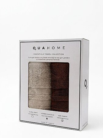 Senza Saçaklı %100 Pamuk 2'li Yüz Havlusu Kahve Bej Kutu 50x80 Cm - Qua Home
