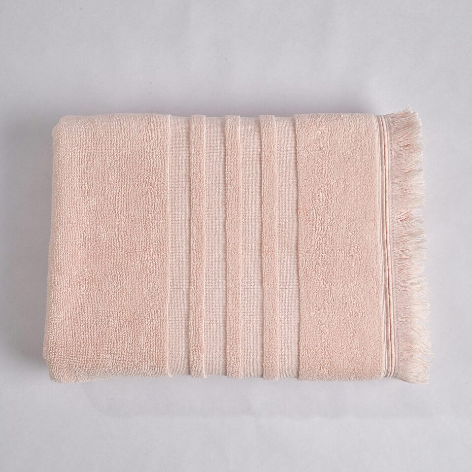 Senza Saçaklı Pamuk Banyo Havlusu Pembe 90x150 Cm - 1