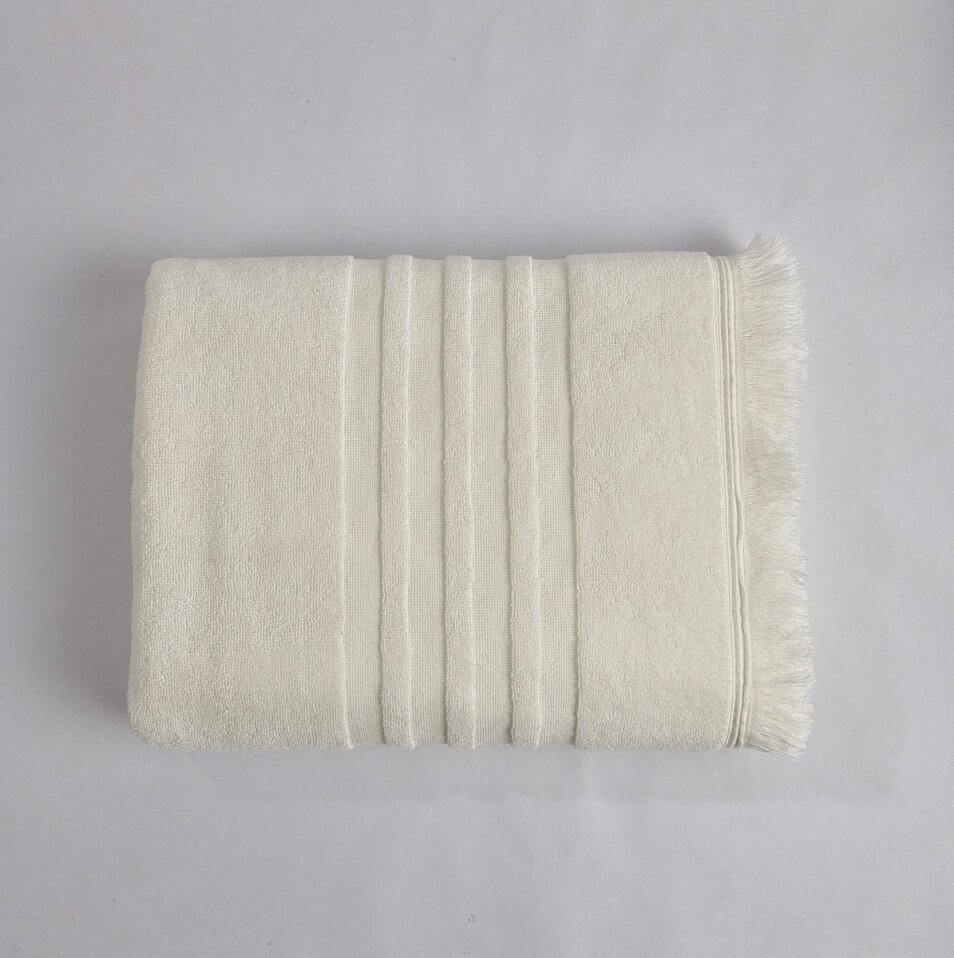 Senza Saçaklı Pamuk Yüz Havlusu Ekru 50x80 Cm - 1