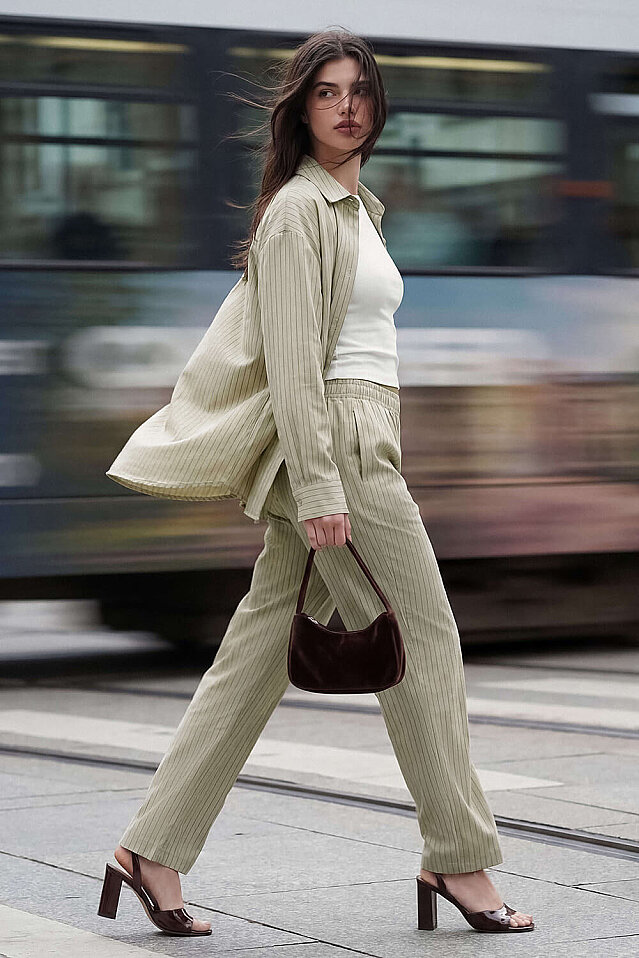 Sierra Kadın Çizgili Pantolon Haki - 1