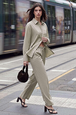 Sierra Kadın Çizgili Pantolon Haki - 2