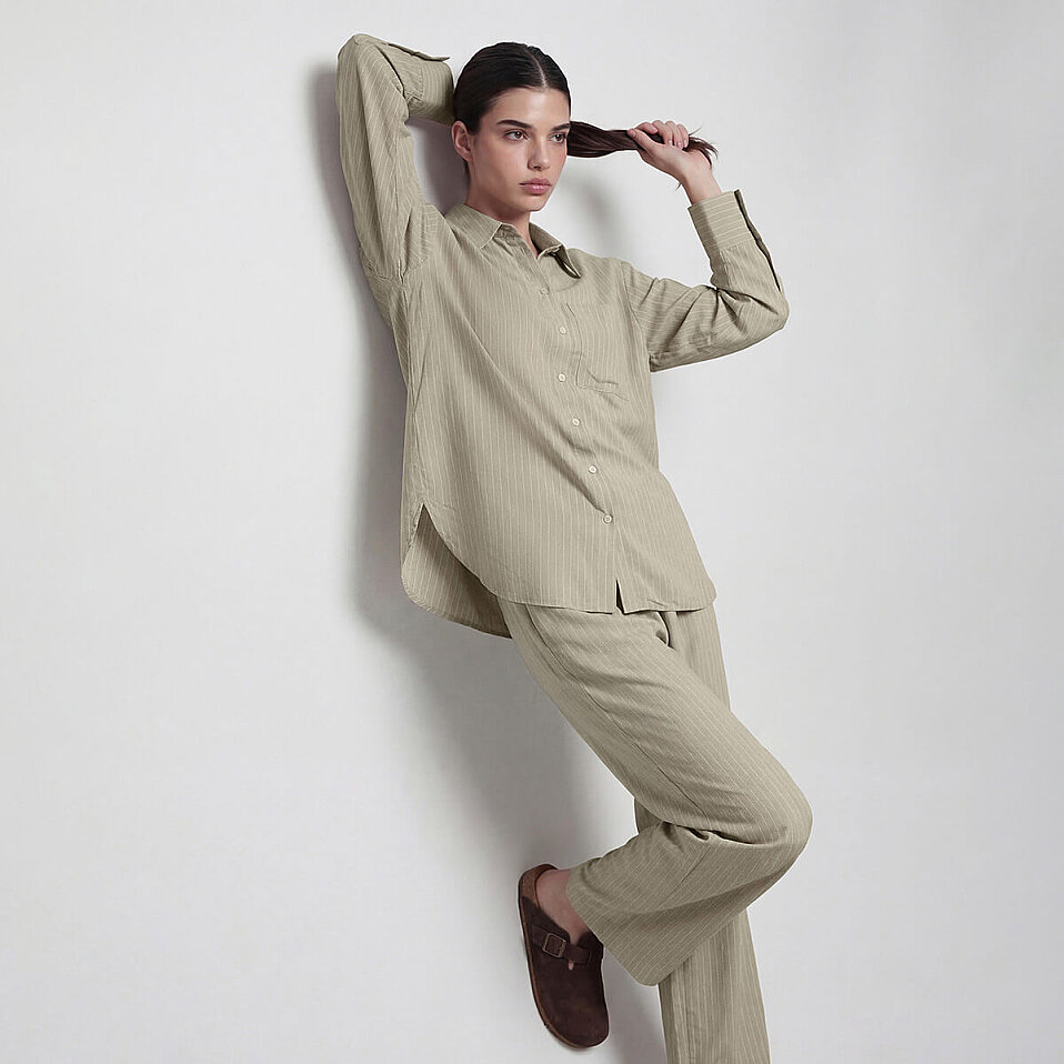 Sierra Kadın Çizgili Uzun Kol Gömlek Haki - 4