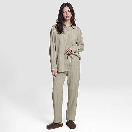 Sierra Kadın Çizgili Uzun Kol Gömlek Haki - 2