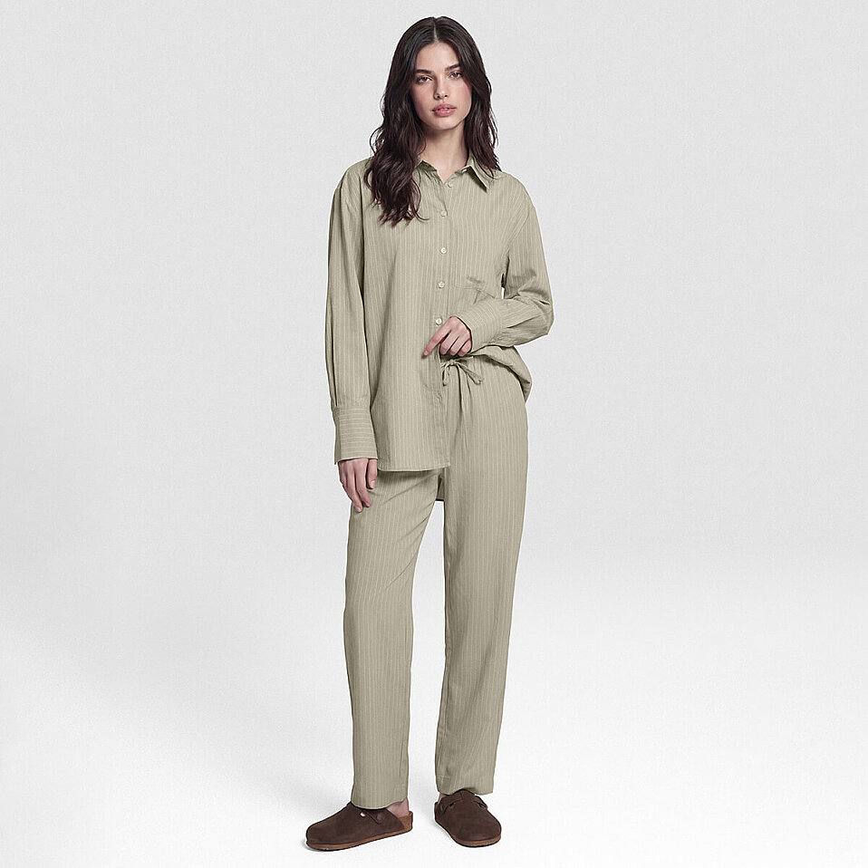 Sierra Kadın Çizgili Uzun Kol Gömlek Haki - 2