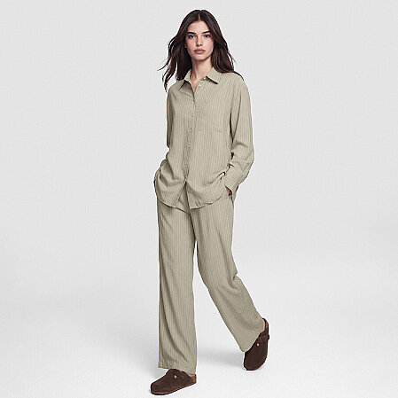 Sierra Kadın Çizgili Uzun Kol Gömlek Haki - 3