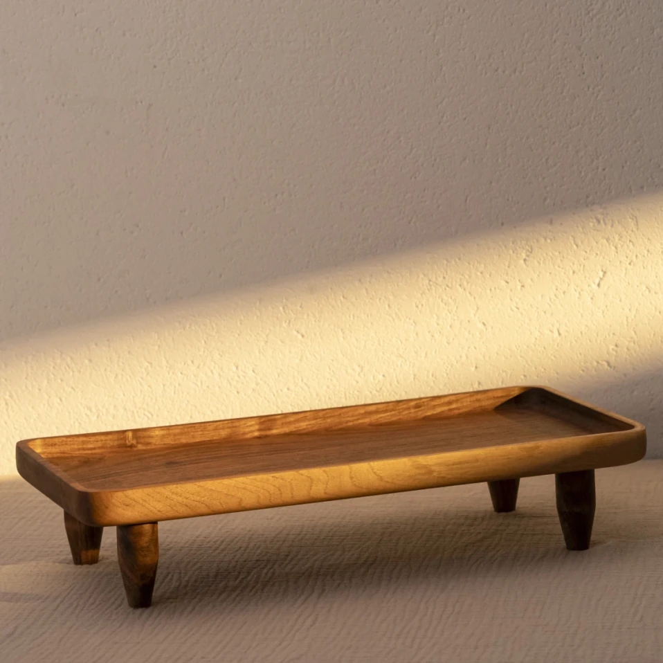 Rixa Ceviz Ahşap Ayaklı Sunum Standı 40x20x8.5 cm - Qua Home