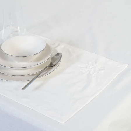 Julien Pamuk Keten Çiçek Nakışlı Amerikan Servis Beyaz - 2